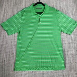 Greg‎ Norman Polo Shirt Mens Large Green Striped PlayDry Golf Performance Shark